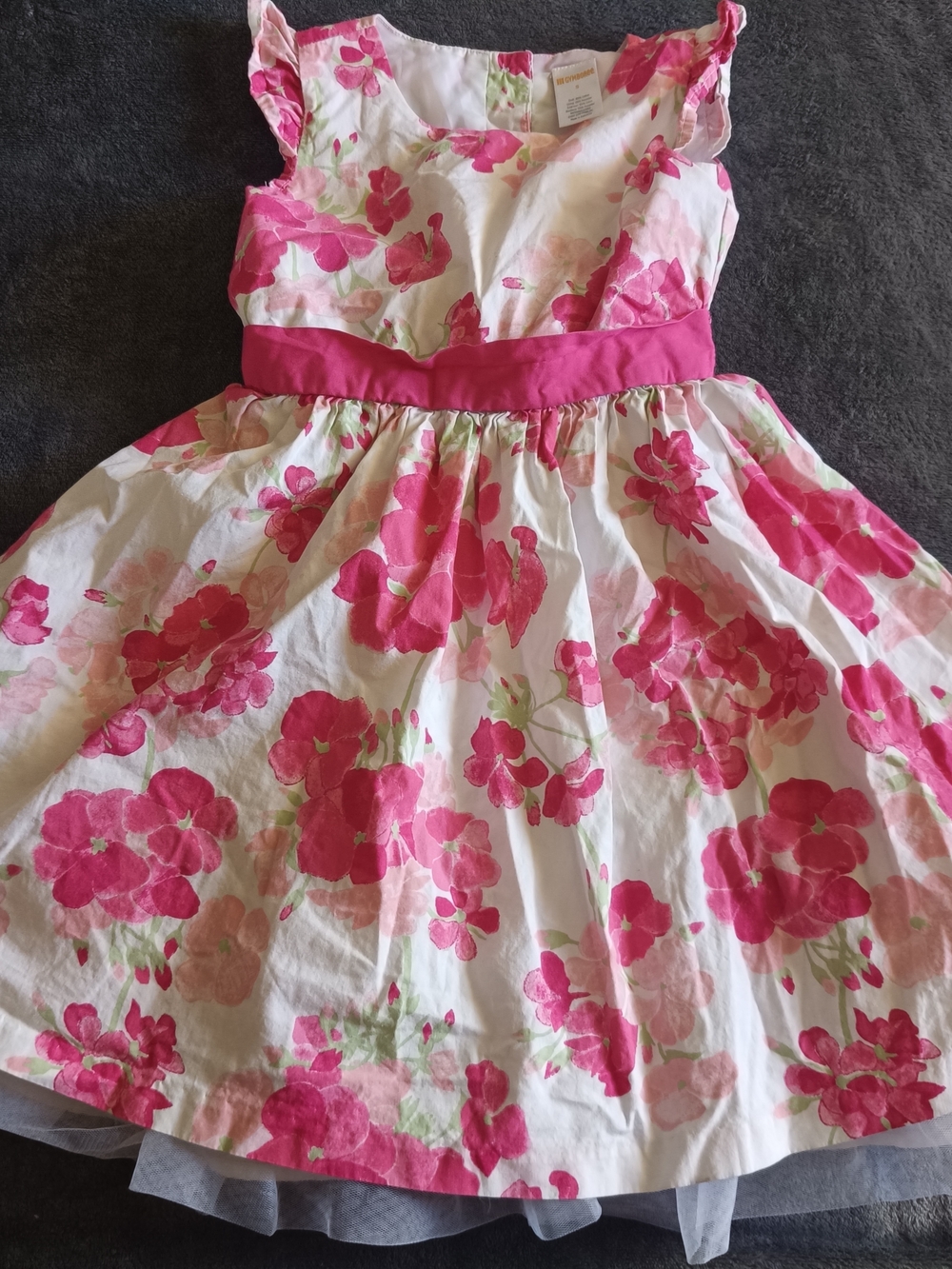 Gymboree White and Pink Floral Party Dress with Pink Waistband